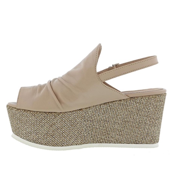 MARCO RICCI WOMENS WRINKLE VAMP PLATFORM SLINGBACK WEDGE, SIZE EU 38 (US8), NUDE - Picture 4 of 13